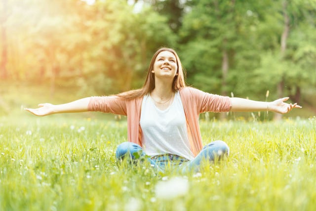 Grass, Jeans, Happy, People in nature, Summer, Sunlight, Denim, Sitting, Youth, Morning, 