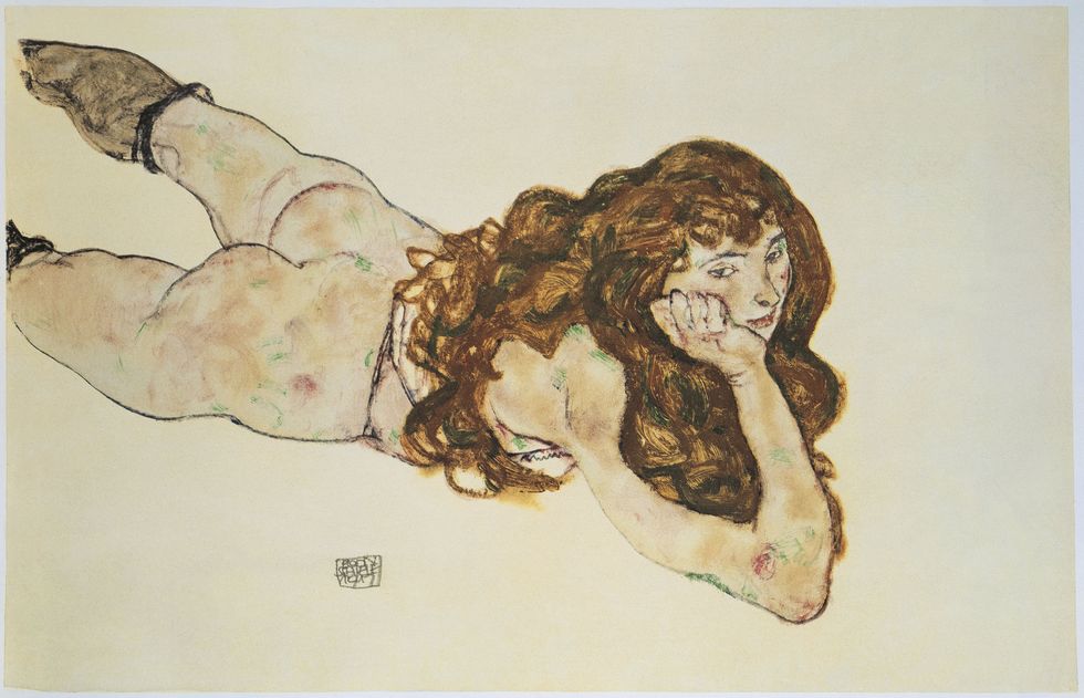 <p>Encapsulating the early Expressionist movement, Schiele's tortured, passionate works on paper directly communicate the link between sex and death, pleasure and pain—as elaborated by the theories of Sigmund Freud.  The artist's twisted line creates crooked figures that seem almost disfigured, but still deeply beautiful and sensuous.</p>