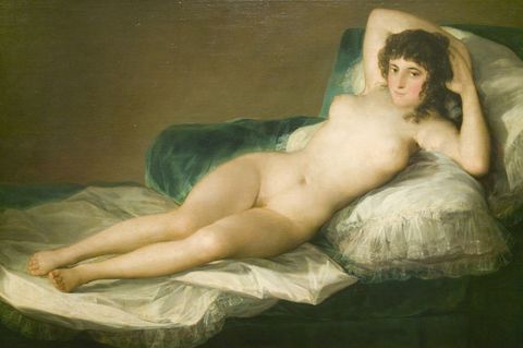 <p>Goya's Nude Maja, confident in her nakedness as she unashamedly gazes out at the viewer, is infamous for her direct confrontation.  Rumored to be a portrait of Goya's own mistress, this painting was commissioned for the private boudoir of a wealthy patron, hidden from the public eye. But when discovered, this erotically-charged masterpiece shocked audiences at the time and paved the way for the transgressive, boundary-pushing ethos of Modern Art.</p>