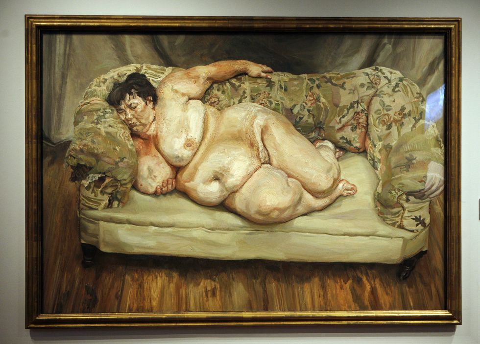 <p>The grandson of Sigmund Freud, Lucien Freud painted intimate, revealing portraits which turn a raw light onto the human form, exposing flesh in all of its mottled, awkward detail.  Freud had deep connections with his models, often making them sit for a year or more for a single portrait.  In this portrait of Sue Tilly, Freud abandons the classical desire for the idealized form to instead create a work with an immediate and intense emotional impact.</p>