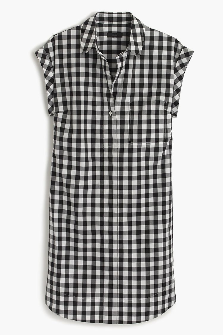 j. crew short sleeve gingham shirtdress in black and white