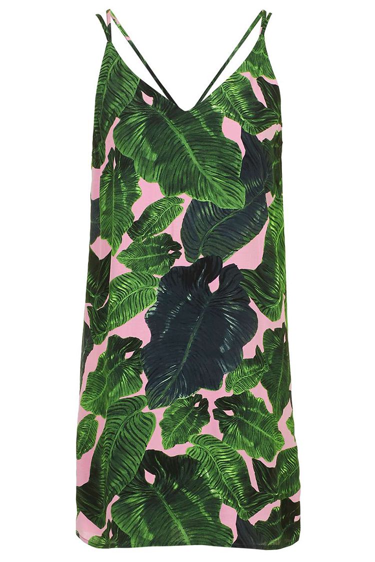 topshop palm print green and pink cross back dress