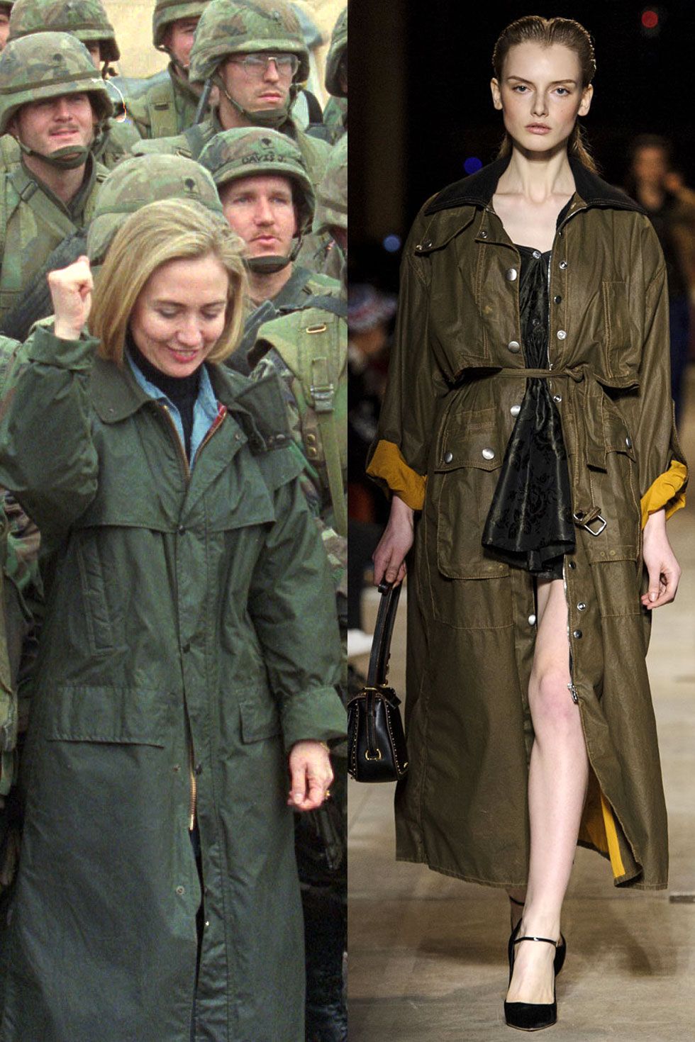 <p>In 1996, Clinton met with US troops in Tuzla in the ubiquitous utility coat. </p>