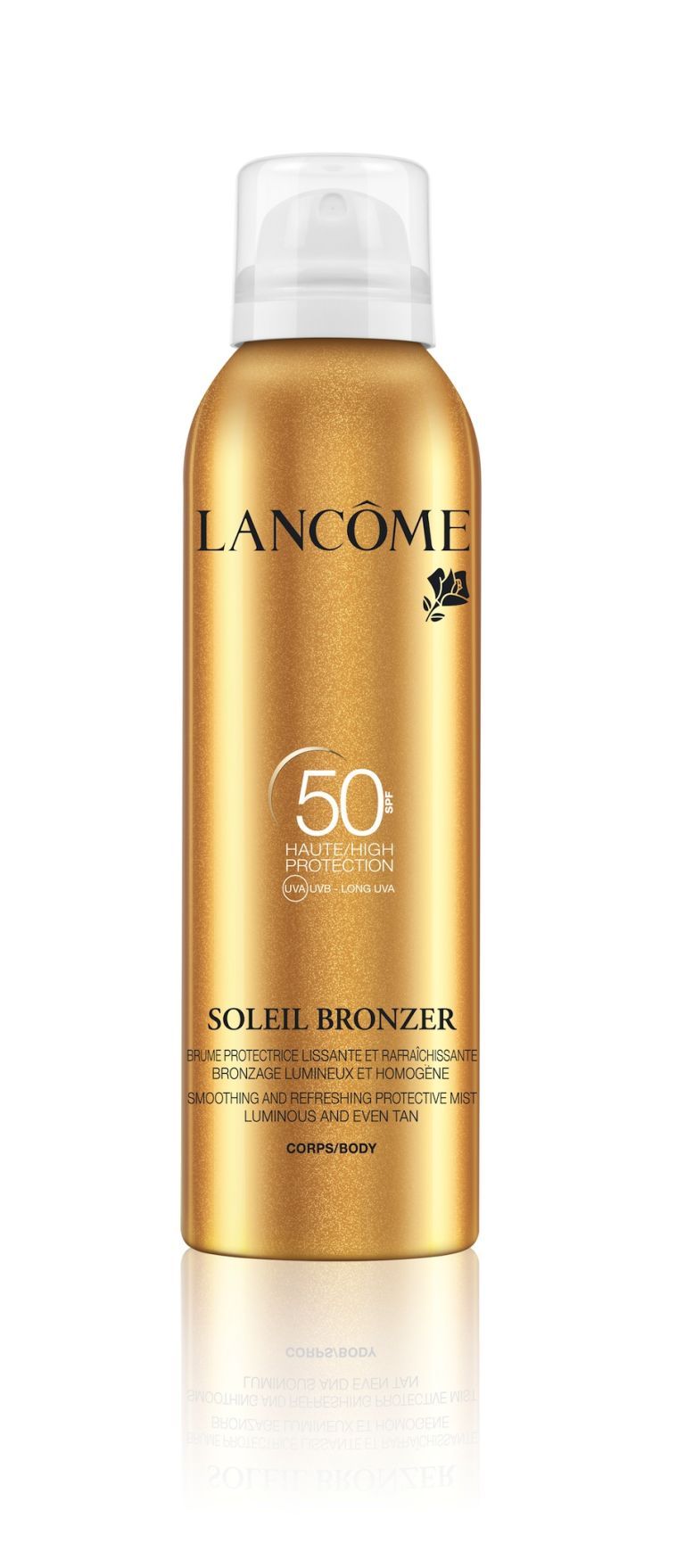 <p>Soleil Bronzer SPF 50 Brume Corpo di Lancôme è una brume leggera e rinfrescante, facile da applicare grazie alla tecnologia Dry Touch. Delicatamente profumata, lascia la pelle satinata e protetta (30,30 euro).</p>