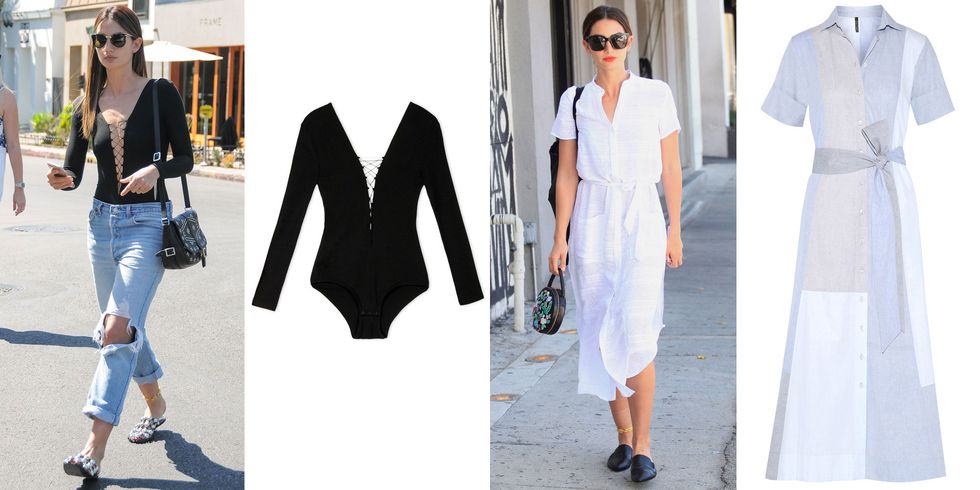 <p>Lily Aldridge indossa due look da copiare in questa estate: il primo è composto da body e jeans, il secondo è un abito camicia lungo. </p><p><em>Body T by Alexander Wang e abito </em><em>Lisa Marie Fernandez.</em></p>