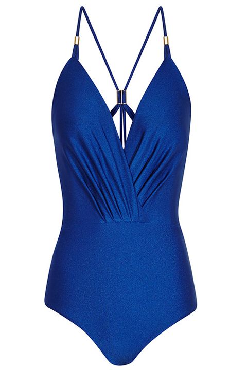 <p><strong>Reiss</strong> swimsuit, $135, <a href="https://www.reiss.com/us/p/plungefront-swimsuit-womens-larena-in-ocean/?category_id=1128" target="_blank">reiss.com</a>. </p>