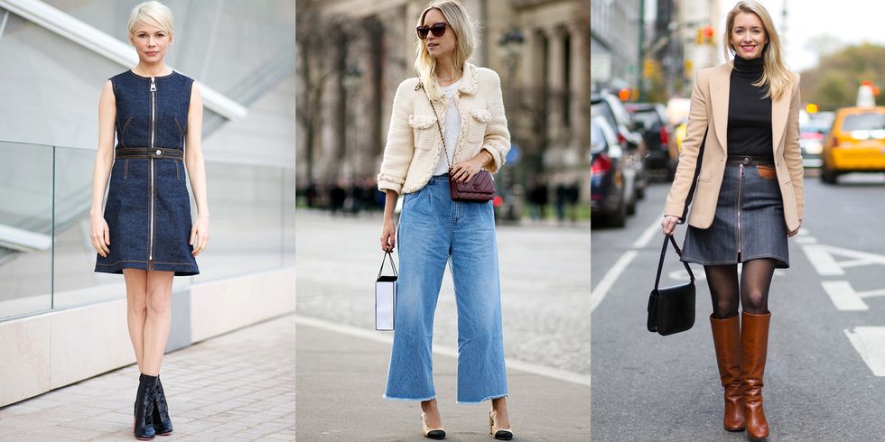 <p>We all love our denim, but it can make for an easy rut when all you wear is your standard skinnies everyday. Go beyond the basics and embrace new varietals of blue jean, like a dress or of-the-moment A-line skirt. </p>