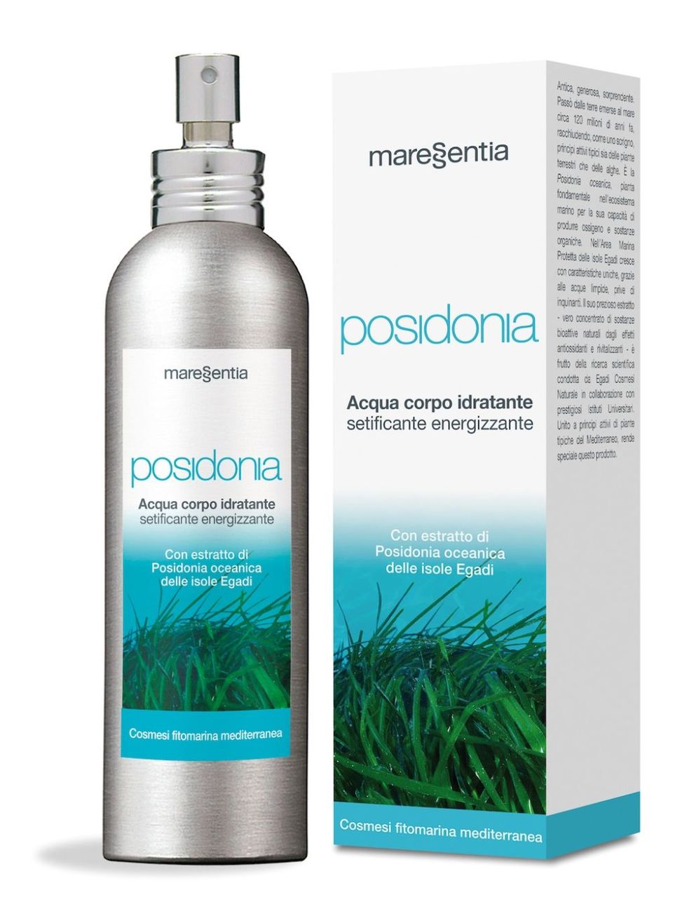 <p>L'Acqua Corpo Idratante Posidonia di Maressentia, contiene l'estratto di Posidonia Oceanica delle Isole Egadi (antiossidante, rigenerante, anti-età, anti-macchia), acido jaluronico (idratante), estratto d'aloe (lenitivo e protettivo). Si vaporizza sul corpo e si massaggia delicatamente per favorire l'assorbimento (30 euro).</p>
