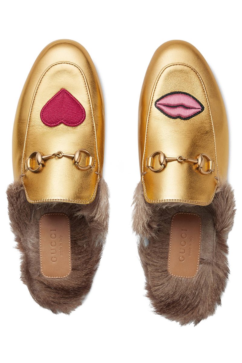 <p><em>Gucci mules, $850, <strong><a href="https://shop.harpersbazaar.com/designers/g/gucci/princetown-lips-and-fur-mule-9583.html" target="_blank">shopBAZAAR.com</a></strong>. </em></p>