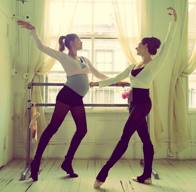 <p> In 2014, pregnant with her second baby, Myllena Mae, Kroes (left) stayed fit by hitting the  barre. </p>