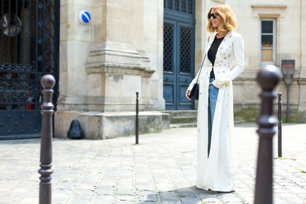 <p>A Victorian shaped gown gets an update over denim on Candela Novembre.</p>