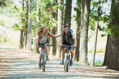 Bicycle wheel, Bicycle frame, Bicycle, Bicycle tire, Tree, People in nature, Forest, Cycling, Bicycle fork, Woodland, 