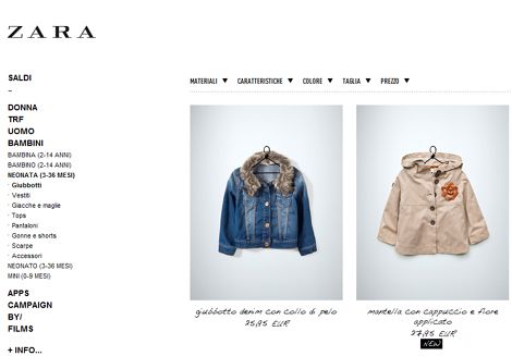 L'online store per l'abbigliamento bambini Zara