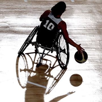 Wheelchair, Wheelchair sports, Disabled sports, Playing sports, Spoke, Rolling, Wood flooring, Bicycle tire, 