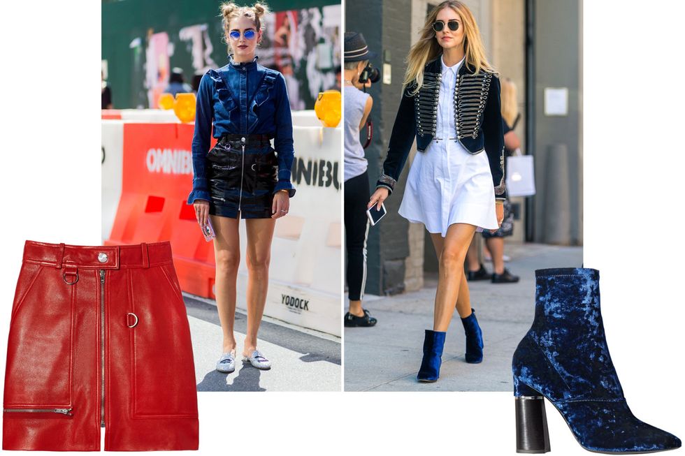 <p>Leave it to Chiara Ferragni<span class="redactor-invisible-space"> to strut&nbsp;two of the most on-point pieces of the season: a high-shine skirt and a velvet bootie.&nbsp;</span></p><p><span class="redactor-invisible-space"><em data-verified="redactor" data-redactor-tag="em">Isabel Marant skirt, $1,325, <strong data-redactor-tag="strong" data-verified="redactor"><a href="https://shop.harpersbazaar.com/i/isabel-marant/franck-leather-mini-skirt-10014.html" target="_blank">shopBAZAAR.com</a></strong>; 3.1 Phillip Lim boot, $695, <strong data-redactor-tag="strong" data-verified="redactor"><a href="https://shop.harpersbazaar.com/0-9/31-phillip-lim/kyoto-stretch-boot-9999.html" target="_blank">shopBAZAAR.com</a></strong>.&nbsp;</em><br></span></p>