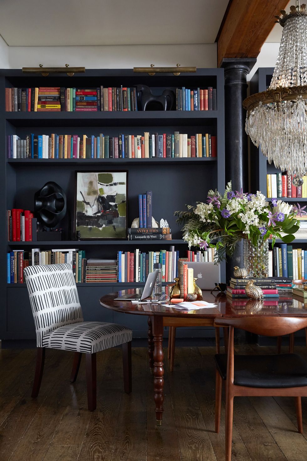 <p>"A very simple and effective way to update your space&nbsp;for fall is gorgeous dark paint. I recently painted my office a deep blue black&nbsp;from <a href="https://www.instagram.com/farrowandball/" target="_blank">@farrowandball</a>.&nbsp;I love it and it&nbsp;makes the space bigger and much more dramatic.&nbsp;Don't be afraid–it's a great design trick to create a gorgeous and&nbsp;memorable interior.&nbsp; It's also&nbsp;visually stunning to have contrasting upholstery, like this dash print on a&nbsp;chair I designed for my new line, <a href="https://www.onekingslane.com/sales/69796" target="_blank">Cloth &amp; Company</a>."</p><p><span class="redactor-invisible-space" data-verified="redactor" data-redactor-tag="span" data-redactor-class="redactor-invisible-space"></span></p>