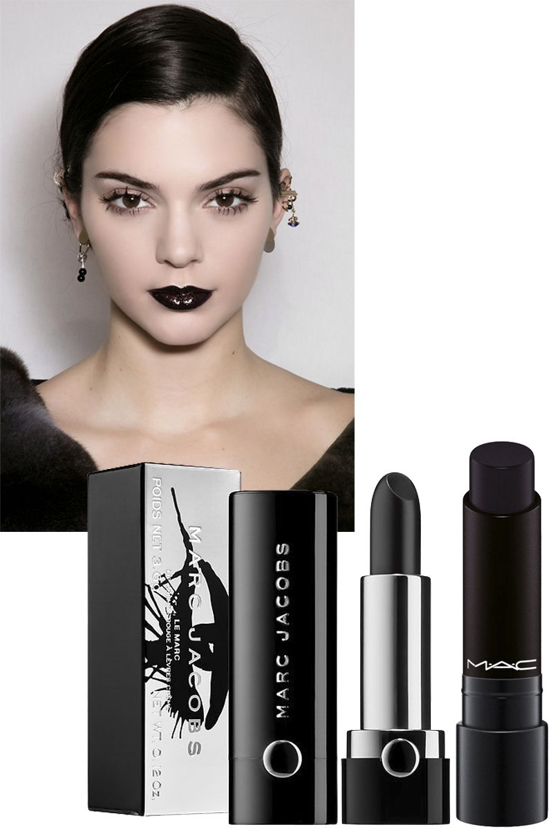 <p>Black lipstick looks best when it's opaque (check out Kendall Jenner for inspiration, seen here at the fall 2016 Christian Dior show). Layer on your first coat, blot if you need to, then add a second. Trace a little concealer around your outer lip line to clean up any smudges and prevent the color from slipping and sliding.
</p><p><em data-redactor-tag="em" data-verified="redactor">Marc Jacobs Beauty&nbsp;Le Marc Lip Crème Lipstick in&nbsp;Blacquer $30, <a href="http://www.sephora.com/collectors-edition-le-marc-lip-creme-lipstick-blacquer-P410752?skuId=1850254&amp;icid2=mjb_lp_whatsnew_carousel_us:p410752">sephora.com</a>, MAC Liptensity lipstick in Stallion, $21, </em><a href="http://www.maccosmetics.com/collections-liptensity"><em data-redactor-tag="em" data-verified="redactor">mac.com</em></a></p>