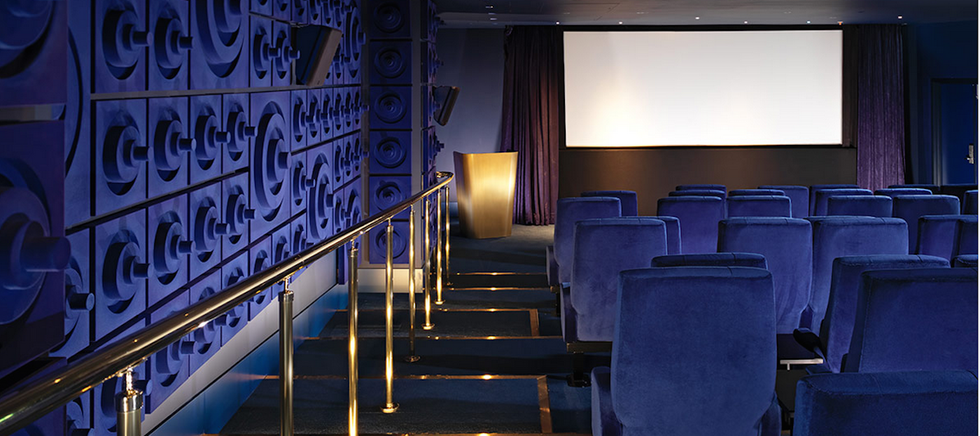 Interior design, Purple, Majorelle blue, Projection screen, Parallel, Gas, Curtain, Projector accessory, Handrail, Stairs, 