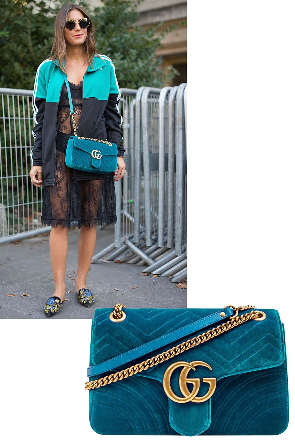 <p>Did we mention that velvet is&nbsp;<em data-redactor-tag="em" data-verified="redactor">big news</em><span class="redactor-invisible-space">? A cross-body handbag was a subtle way to dip into the trend.&nbsp;</span></p><p><span class="redactor-invisible-space"><em data-redactor-tag="em" data-verified="redactor">Gucci bag, $1,290 (pre-order), <strong data-redactor-tag="strong" data-verified="redactor"><a href="https://shop.harpersbazaar.com/designers/g/gucci/turquoise-velvet-bag-9634.html" target="_blank">shopBAZAAR.com</a></strong>.</em>&nbsp;</span></p>