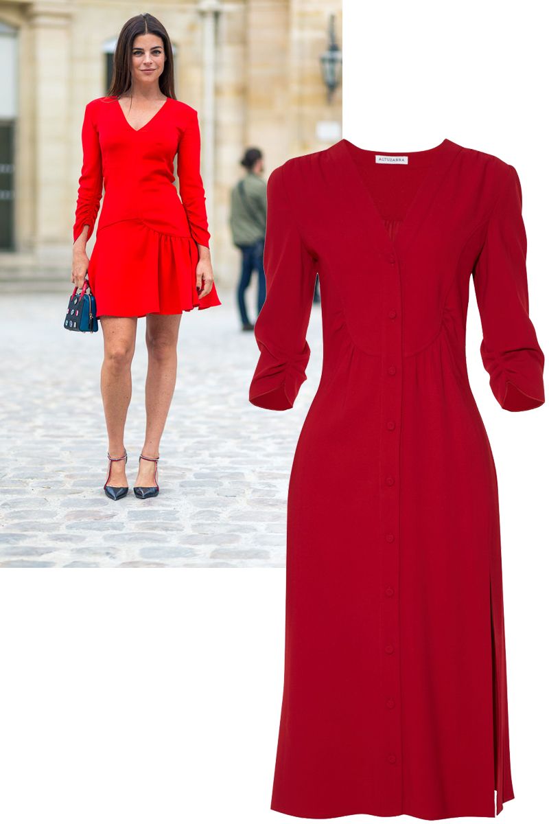 <p>Who: Julia Restoin Roitfeld</p><p>What: It doesn't get easier—or more eye-catching—than a red dress. Opt for sleeves for a more laid-back approach.</p><p><em data-redactor-tag="em" data-verified="redactor">Altuzarra dress, $1,950</em><span class="redactor-invisible-space" data-verified="redactor" data-redactor-tag="span" data-redactor-class="redactor-invisible-space"><em data-redactor-tag="em" data-verified="redactor">, <a href="http://www.matchesfashion.com/us/products/Altuzarra-Aimee-stretch-cady-dress-1053196" target="_blank">matchesfashion.com</a>.&nbsp;</em></span></p>