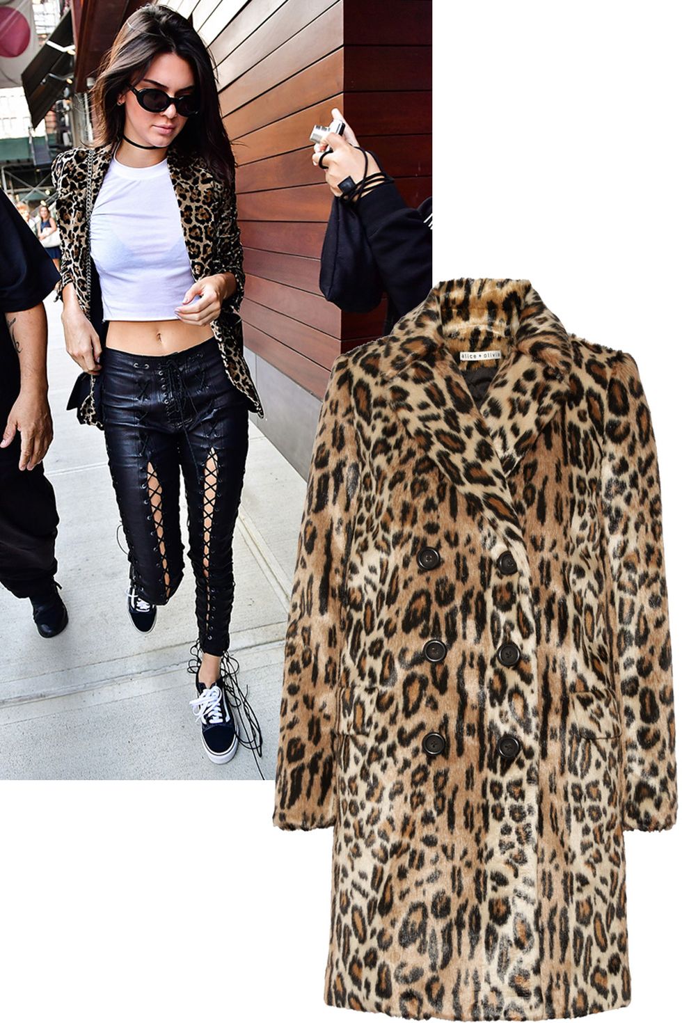 <p>Who: Kendall Jenner</p><p>What: Leather pants, trainers and a little leopard lend you and your aura a little edge.</p><p><em data-redactor-tag="em" data-verified="redactor">Alice&nbsp;+ Olivia jacket, $595, <a href="https://www.aliceandolivia.com/montana-doublebreasted-peacoat.html" target="_blank">aliceandolivia.com</a><span class="redactor-invisible-space" data-verified="redactor" data-redactor-tag="span" data-redactor-class="redactor-invisible-space"><a href="https://www.aliceandolivia.com/montana-doublebreasted-peacoat.html"></a></span>.&nbsp;</em></p>