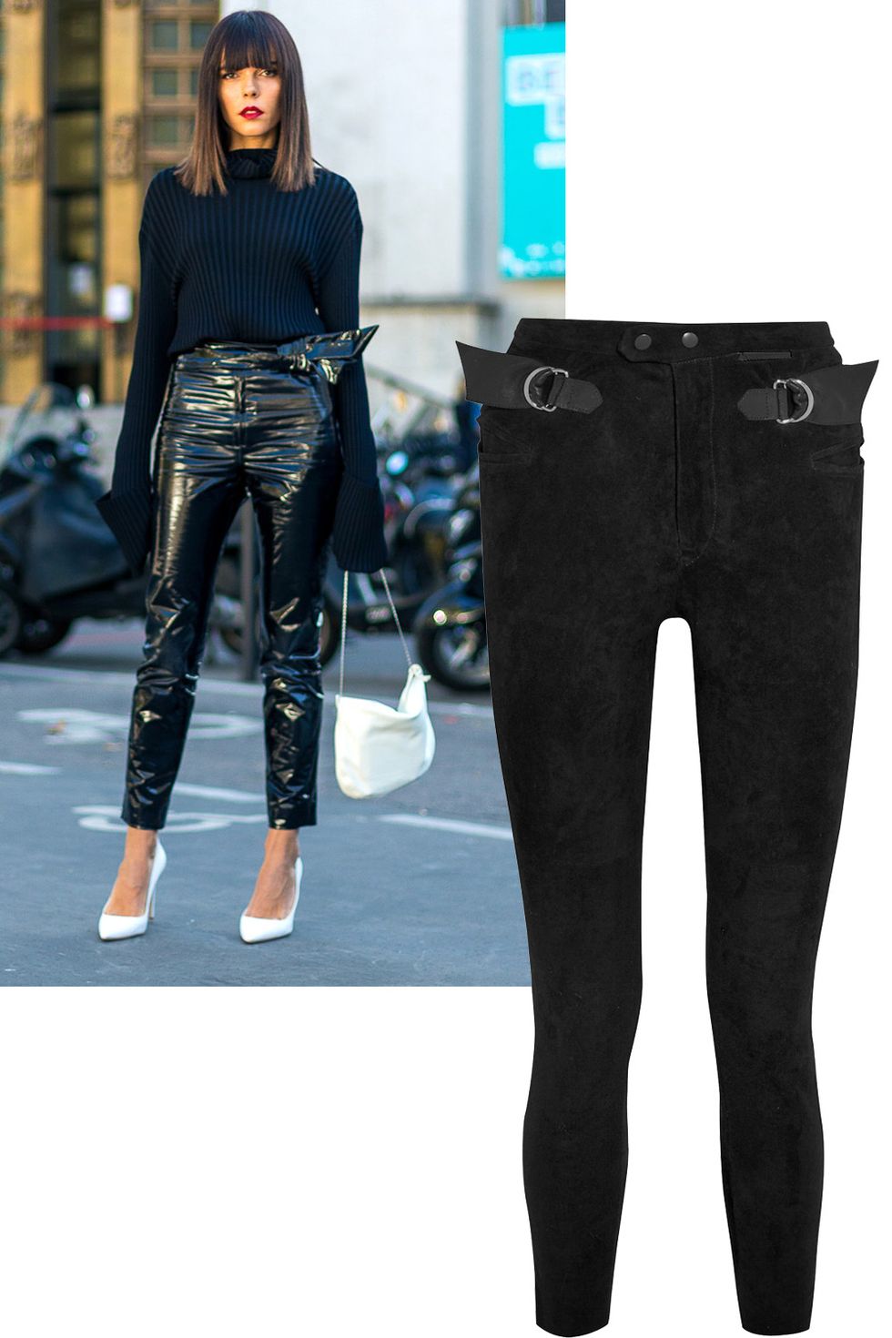 <p>Who: Evangelie Smyrniotaki<span class="redactor-invisible-space"></span></p><p>What: Skinny leather pants make a statement—worn with&nbsp;a cozy sweater for comfort.&nbsp;</p><p><em data-redactor-tag="em" data-verified="redactor">Isabel Marant pants, $1,705</em><span class="redactor-invisible-space" data-verified="redactor" data-redactor-tag="span" data-redactor-class="redactor-invisible-space"><em data-redactor-tag="em" data-verified="redactor">, <a href="https://www.net-a-porter.com/us/en/product/755524/Isabel_Marant/gabe-suede-skinny-pants" target="_blank">matchesfashion.com</a>.&nbsp;</em></span></p>