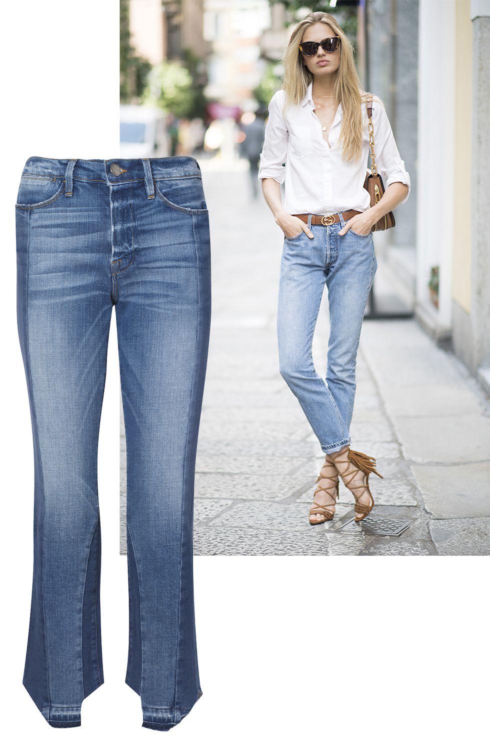<p>Who: Romee Strijd<span class="redactor-invisible-space"></span></p><p><span class="redactor-invisible-space">What: Well-fitted, faded jeans and a white button down with great heels is a no-brainer look for appearing nonchalant and very cool.&nbsp;</span></p><p><em data-redactor-tag="em" data-verified="redactor">Frame deans, $270, <a href="https://www.net-a-porter.com/us/en/Shop/Designers/FRAME?pn=1&amp;npp=60&amp;image_view=product&amp;dScroll=0" target="_blank">net-a-porter.com</a></em><span class="redactor-invisible-space" data-verified="redactor" data-redactor-tag="span" data-redactor-class="redactor-invisible-space"><em data-redactor-tag="em" data-verified="redactor">.&nbsp;</em></span></p>