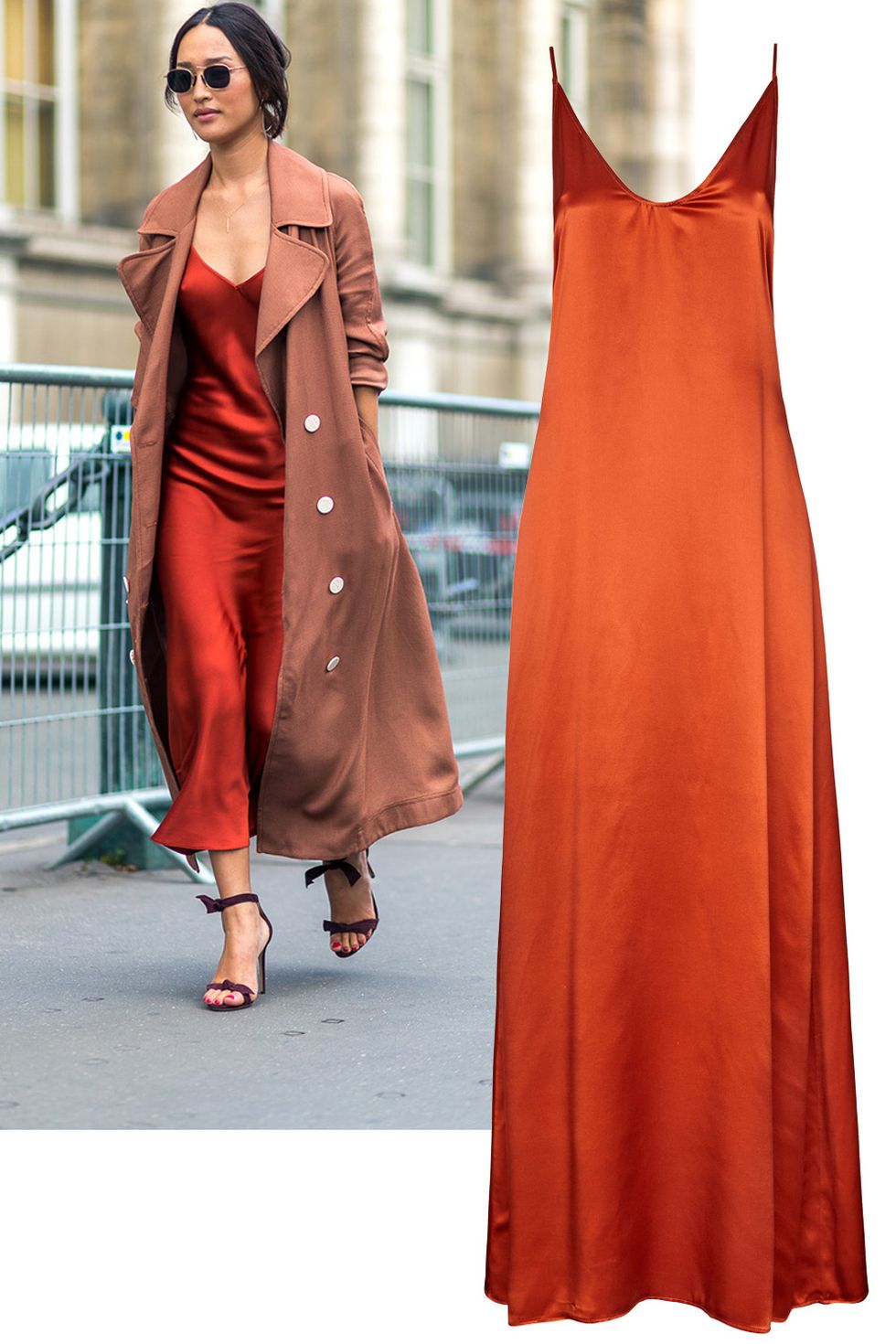 <p>Who: Nicole Warne</p><p>What: A slip dress is first-date sultry, off-set by an oversized trench.</p><p><em data-redactor-tag="em" data-verified="redactor">Staud dress,&nbsp;$275</em><span class="redactor-invisible-space" data-verified="redactor" data-redactor-tag="span" data-redactor-class="redactor-invisible-space"><em data-redactor-tag="em" data-verified="redactor">, <a href="https://staud.clothing/product/2328" target="_blank">staud.clothing.com</a>.</em></span></p>