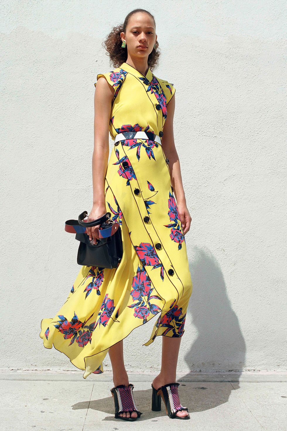 Clothing, Yellow, Shoulder, Textile, Joint, Dress, One-piece garment, Style, Bag, Street fashion, 