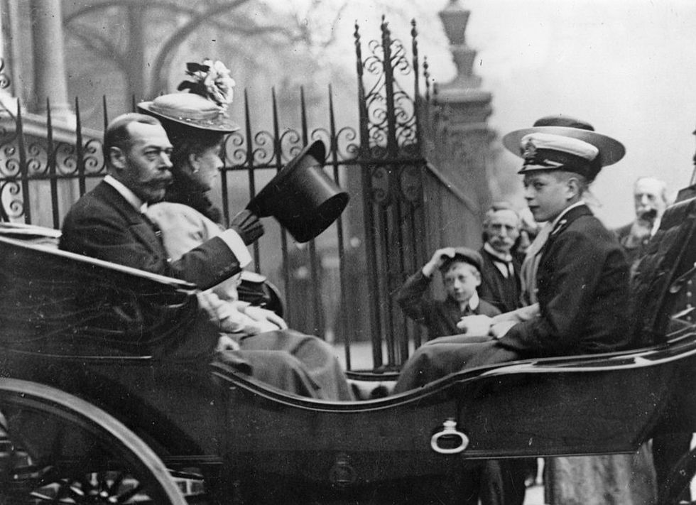 <p><span class="redactor-invisible-space" data-verified="redactor" data-redactor-tag="span" data-redactor-class="redactor-invisible-space">King George V, Queen Mary, and their youngest son Prince John leave the Great Allied War Photographic Exhibition.&nbsp;<span class="redactor-invisible-space" data-verified="redactor" data-redactor-tag="span" data-redactor-class="redactor-invisible-space"></span></span></p>