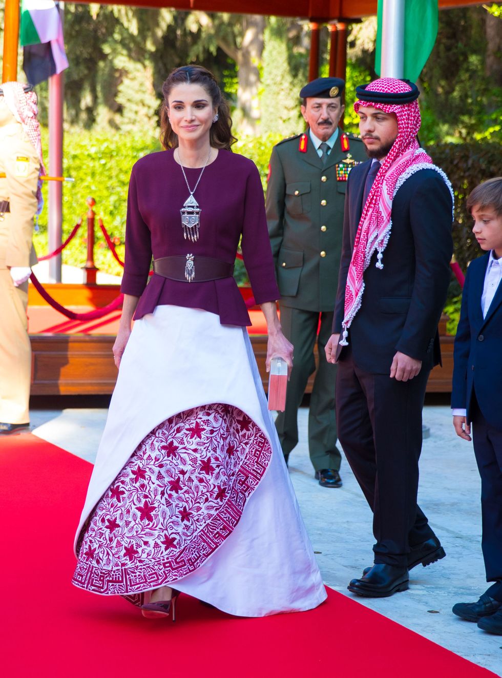 <p>For the 70th&nbsp;anniversary of Jordan's independence in 2015, she chose one of her favorite designers, Hama Fashion, for a complex and structural gown. <span class="redactor-invisible-space" data-verified="redactor" data-redactor-tag="span" data-redactor-class="redactor-invisible-space"></span></p>