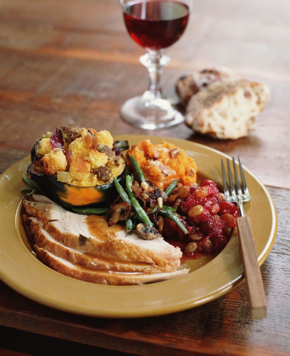 <p>A multi-course meal can actually help you consume fewer calories. Soup and salad courses served before the main dishes can help you consume up to 11 percent fewer calories when the turkey and stuffing are served, according to <a href="https://www.ncbi.nlm.nih.gov/pmc/articles/PMC3264798/" target="_blank">research</a> published in the journal <i data-redactor-tag="i">Appetite</i>. "Focus the first courses and fruits and vegetables, which will fill you up and have a significant impact on the number of calories you consume," Blake notes.</p>