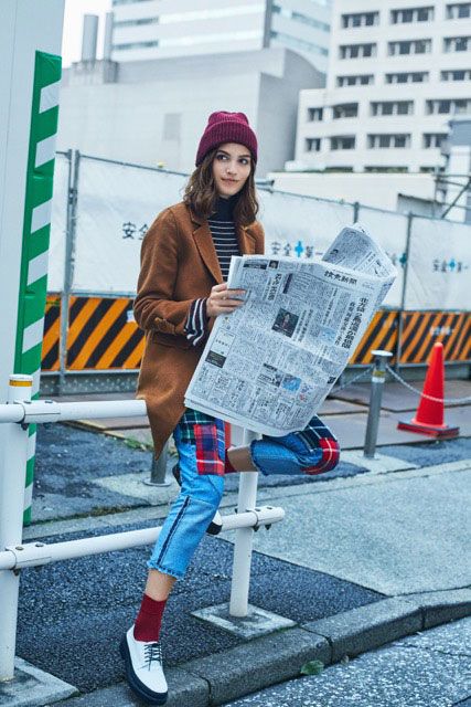 Textile, Winter, Denim, Street fashion, Boot, Bag, Beanie, Cone, Advertising, Barricade, 