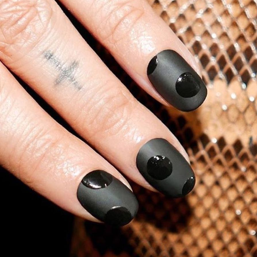 <p>Mix matte and glossy finishes for a not-so-basic black manicure.</p>

<p><a href="https://www.instagram.com/p/BKqcqd5An4R/?taken-by=aliciatnails&amp;hl=en" target="_blank" data-tracking-id="recirc-text-link">@aliciatnails</a></p>