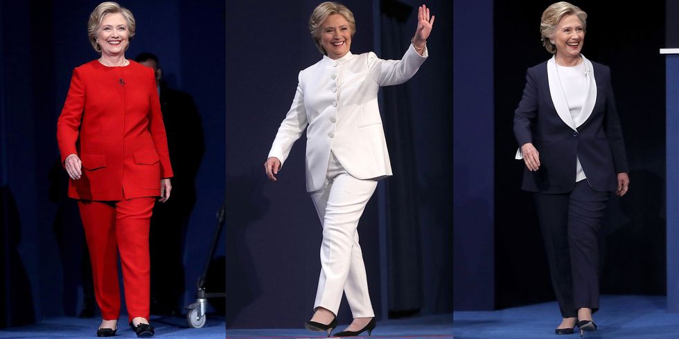 <p>Though too much was at stake during the 2016 presidential election to discuss fashion, we couldn't help but notice the subtle theme of Hillary Clinton's debate night looks. The Queen of Pantsuits didn't stick to the "Democratic blue" dress code but instead opted for a more patriotic theme by wearing a red suit, a white suit and a blue suit to each of the debates. The Democratic candidate's winning suits were all by American designer Ralph Lauren and coincidentally, Clinton went on to win all three debates by a landslide. </p>