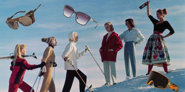 Eyewear, Vision care, Winter, People in nature, Snow, Playing in the snow, Sunglasses, Ice cap, Glacial landform, Ski pole, 