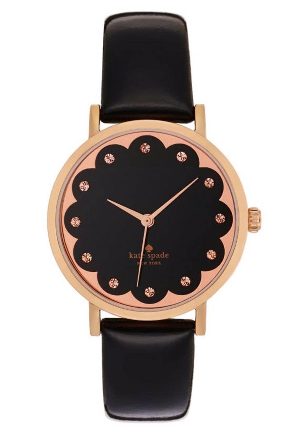<p>Orologio che combina un <strong data-redactor-tag="strong" data-verified="redactor">cinturino in pelle</strong> nera con una <strong data-redactor-tag="strong" data-verified="redactor">cassa in oro rosa</strong> dal&nbsp;motivo romantico,&nbsp;<strong data-redactor-tag="strong" data-verified="redactor">Kate Spade</strong>,&nbsp;<em data-redactor-tag="em">Ern</em><em data-redactor-tag="em">estJones.com</em>.<span class="redactor-invisible-space" data-verified="redactor" data-redactor-tag="span" data-redactor-class="redactor-invisible-space"></span><span class="redactor-invisible-space" data-verified="redactor" data-redactor-tag="span" data-redactor-class="redactor-invisible-space"></span></p><p><a href="http://www.ernestjones.co.uk/webstore/d/4832671/kate+spade+metro+ladies%27+rose+gold+tone+strap+watch/" target="_blank" data-tracking-id="recirc-text-link"></a></p>