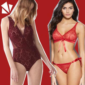 Skin, Brassiere, Red, Swimsuit top, Swimsuit bottom, Undergarment, Bikini, Lingerie, Thigh, Abdomen, 