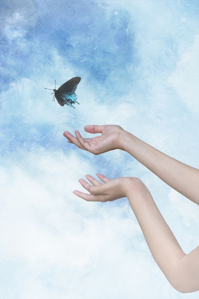 arte-di-accettare-lasciare-andare-mindfulness mani che lasciano libera farfalla