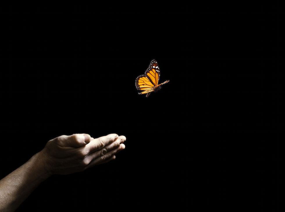 arte-di-accettare-lasciare-andare-mindfulness mani che liberano farfalla