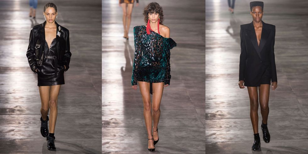<p>There&nbsp;is no doubt that the '80s are back—and while we'll be skipping neon looks—we're fully&nbsp;on board for Saint Laurent's strong shouldered jackets, off the shoulder dresses and mini leathers.&nbsp;</p>