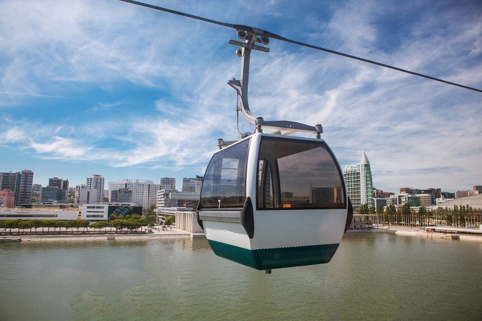 Cable car, Mode of transport, Cable car, Sky, Transport, Vehicle, Urban area, City, Architecture, Reflection, 