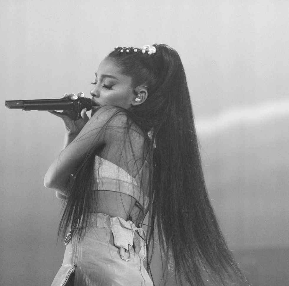<p>Ariana Grande layered multiple pearl pins along the length of an edgy&nbsp;braided ponytail–which takes some of the preciousness away from the gemstone.</p>