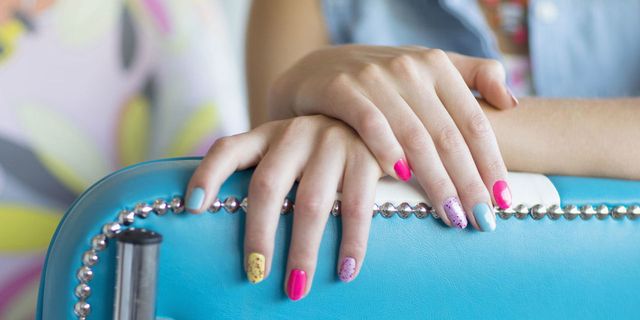 Finger, Blue, Nail, Hand, Wrist, Pink, Nail care, Manicure, Nail polish, Turquoise, 