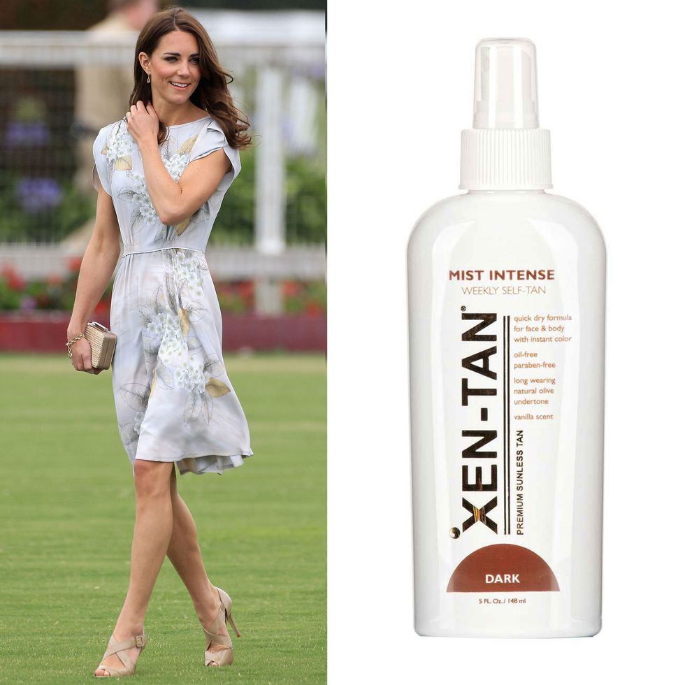 <p>Being in front of&nbsp;cameras every day requires a natural looking tan, and Kate <a href="http://www.marieclaire.co.uk/beauty/kate-middleton-favourite-beauty-products-506975" target="_blank" data-tracking-id="recirc-text-link">uses this Xen-Tan self tanner</a> when she needs a little extra bronze. ($32; <a href="https://www.amazon.com/XEN-TAN-Mist-Intense-Weekly-Tan/dp/B001183V7Y" target="_blank" data-tracking-id="recirc-text-link">amazon.com</a>)</p><p><strong data-redactor-tag="strong" data-verified="redactor"><a href="https://www.amazon.com/XEN-TAN-Mist-Intense-Weekly-Tan/dp/B001183V7Y?tag=redbook_auto-append-20" target="_blank" class="slide-buy--button" data-tracking-id="recirc-text-link">BUY NOW</a></strong></p><p><strong data-redactor-tag="strong" data-verified="redactor">RELATED:&nbsp;</strong><a href="http://www.redbookmag.com/beauty/makeup-skincare/tips/g659/best-self-tanners-reviewed/" target="_blank" data-tracking-id="recirc-text-link"><strong data-redactor-tag="strong" data-verified="redactor">10 Self-Tanners That Will Give You a Natural-Looking Glow</strong></a><span class="redactor-invisible-space"><a href="http://www.redbookmag.com/beauty/makeup-skincare/tips/g659/best-self-tanners-reviewed/"></a></span></p>