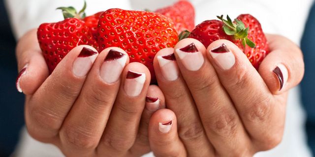 Nail, Strawberry, Strawberries, Manicure, Nail care, Nail polish, Finger, Cosmetics, Fruit, Hand, 