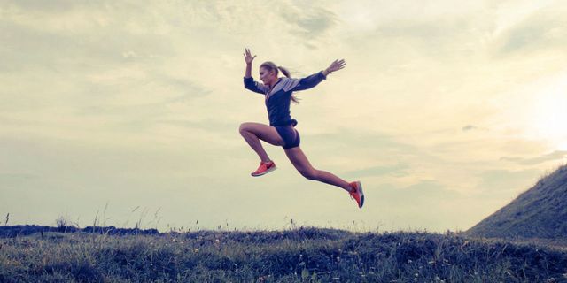 People in nature, Jumping, Happy, Sky, Fun, Running, Recreation, Exercise, Meadow, Grass, 