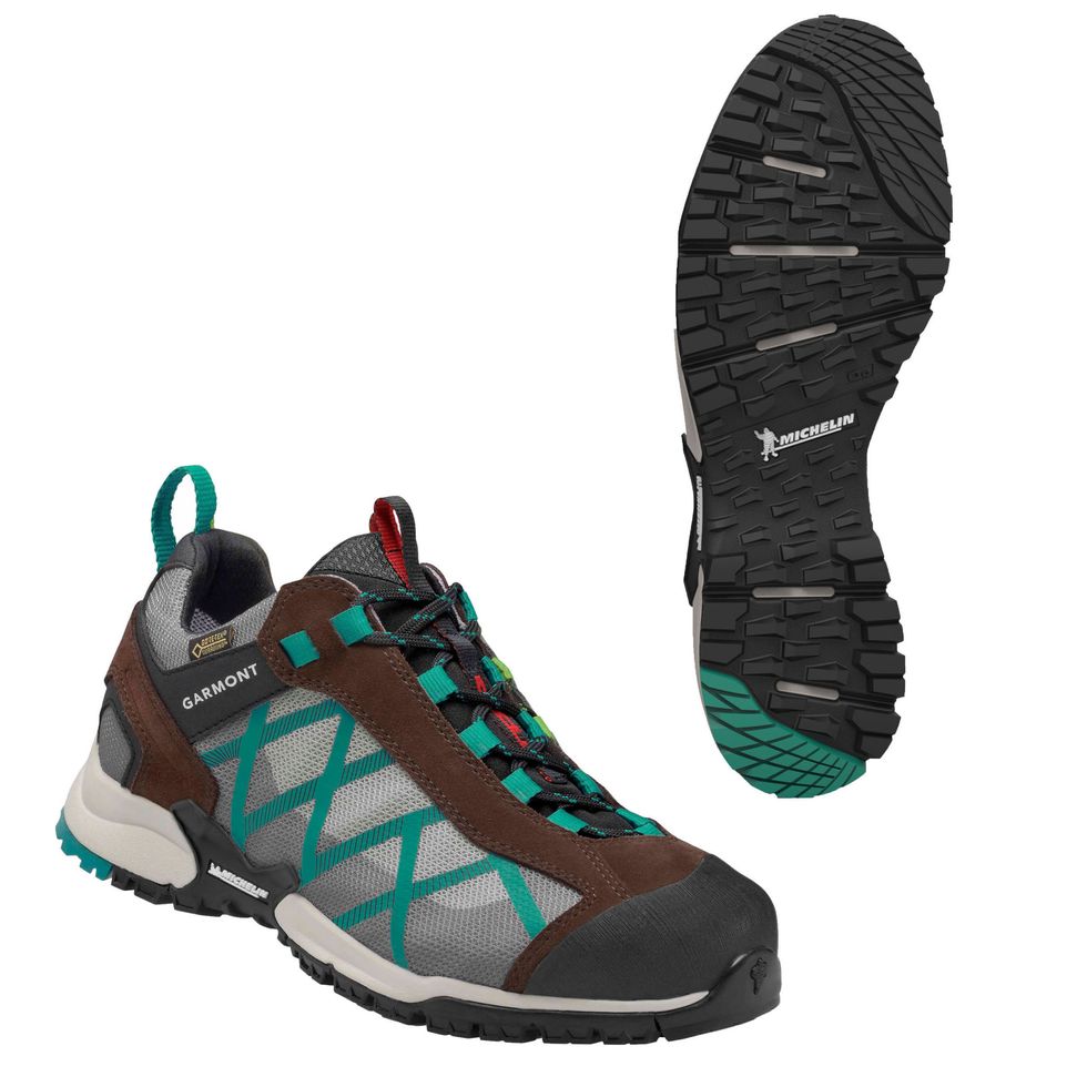 <p>Scarpa da hiking con suola Michelin: <strong data-redactor-tag="strong" data-verified="redactor">Garmont Mystic Surround</strong></p>