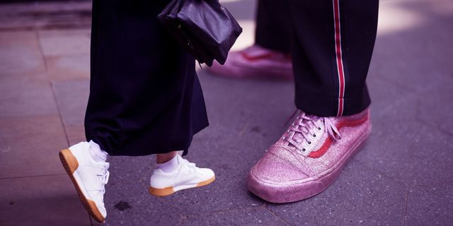 Footwear, Pink, Purple, Shoe, Violet, Fashion, Street fashion, Human leg, Leg, Magenta, 
