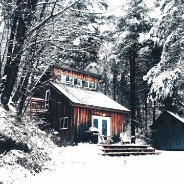 House, Snow, Winter, Home, Tree, Property, Cottage, Building, Log cabin, Architecture, 